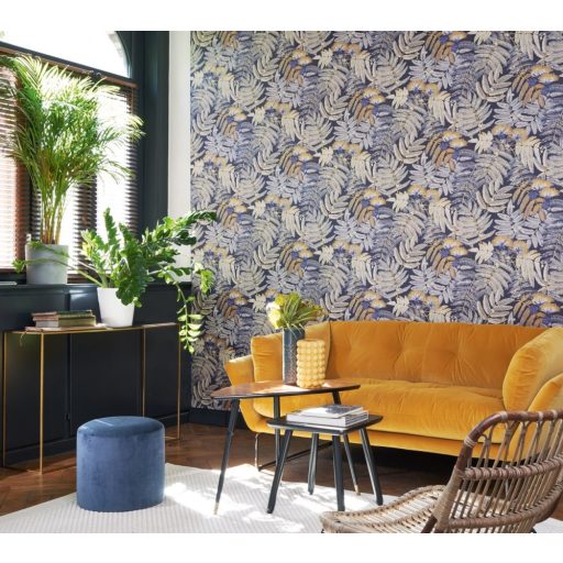 Casadeco Botanica 85892175 ALBIZIA Botanikus finom trópusi nönénymnta selyemakác antracit ibolyakék bézs currysárga fémes kiemelések tapéta