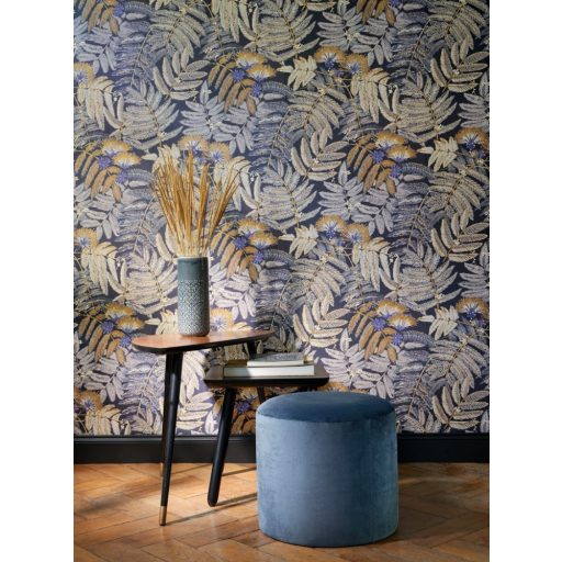 Casadeco Botanica 85892175 ALBIZIA Botanikus finom trópusi nönénymnta selyemakác antracit ibolyakék bézs currysárga fémes kiemelések tapéta