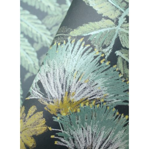 Casadeco Botanica 85897247 ALBIZIA Botanikus finom trópusi nönénymnta selyemakác antracit zöld mentazöld kék sárga fémes kiemelések tapéta