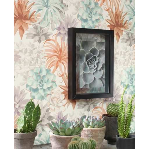 Casadeco Botanica 85914374 ECHEVERIA Botanikus pozsgás növények aloe vera és crassula fehér zöld korall orgona szürkésbarna tapéta