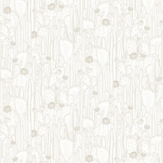   Casadeco Botanica 85920298 CACTACEAE Botanikus kaktuszültetvény fehér bézs szürkésbézs bézsarany fémes kiemelések tapéta