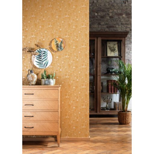 Casadeco Botanica 85922376 CACTACEAE Botanikus kaktuszültetvény currysárga/aranysárga bézs fémes kiemelések tapéta