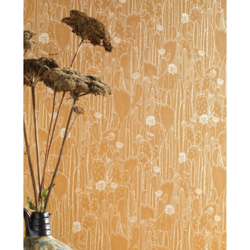 Casadeco Botanica 85922376 CACTACEAE Botanikus kaktuszültetvény currysárga/aranysárga bézs fémes kiemelések tapéta