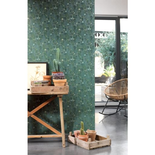 Casadeco Botanica 85927429 CACTACEAE Botanikus kaktuszültetvény zöld árnyalatok kékeszöld ezüstfehér fémes kiemelések tapéta