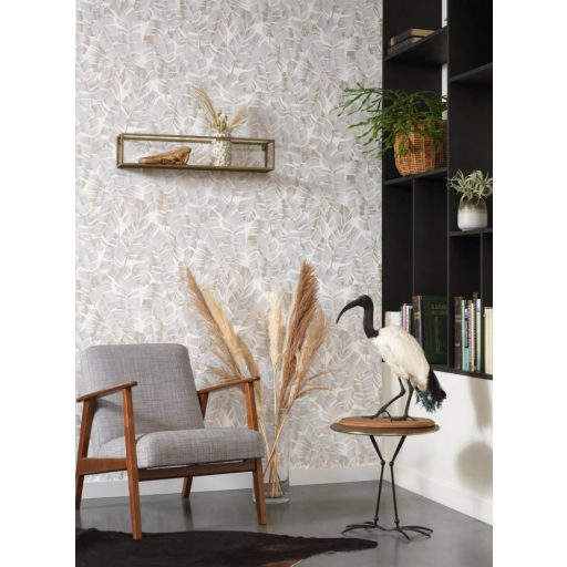 Casadeco Botanica 85941209 FOLIUM Botanikus nagyformátumú levelek krémfehér bézs barna szürkéskék bézsarany csillogó kiemelések tapéta