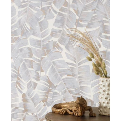 Casadeco Botanica 85941209 FOLIUM Botanikus nagyformátumú levelek krémfehér bézs barna szürkéskék bézsarany csillogó kiemelések tapéta