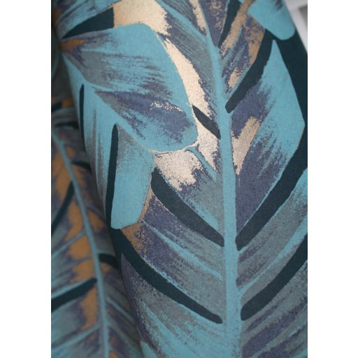 Casadeco Botanica 85946192 FOLIUM Botanikus nagyformátumú levelek antracit türkizkék kék arany csillogó kiemelések tapéta