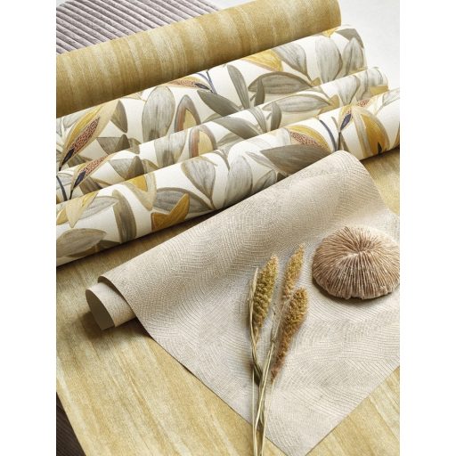 Vintage trópusi megjelenés - gazdag levélzet fehér bézs szürke sárga tapéta