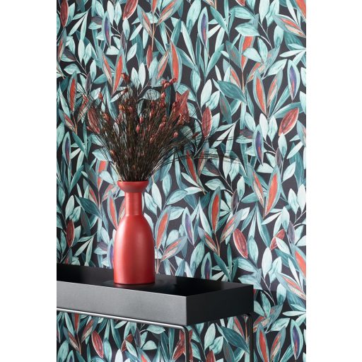 Vintage trópusi megjelenés - gazdag levélzet sötétkék narancs kék tapéta