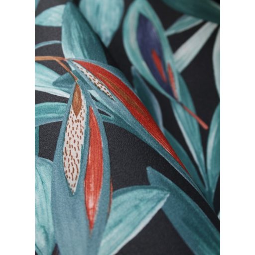 Vintage trópusi megjelenés - gazdag levélzet sötétkék narancs kék tapéta