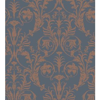   Casadeco Montsegur 86026564 TRIANON Klasszikus botanikai díszítőminta kék rézszín fémes hatás tapéta