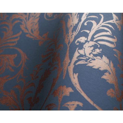 Casadeco Montsegur 86026564 TRIANON Klasszikus botanikai díszítőminta kék rézszín fémes hatás tapéta