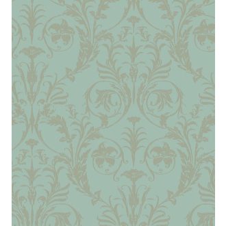   Casadeco Montsegur 86027127 TRIANON Klasszikus botanikai díszítőminta mandulazöld arany fémes hatás tapéta