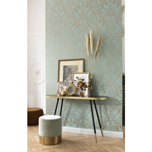 Casadeco Montsegur 86027127 TRIANON Klasszikus botanikai díszítőminta mandulazöld arany fémes hatás tapéta