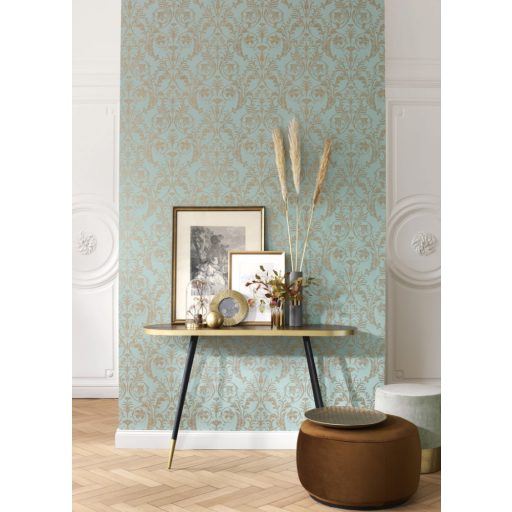 Casadeco Montsegur 86027127 TRIANON Klasszikus botanikai díszítőminta mandulazöld arany fémes hatás tapéta