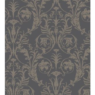   Casadeco Montsegur 86029511 TRIANON Klasszikus botanikai díszítőminta antracit bézsarany arany fémes hatás tapéta