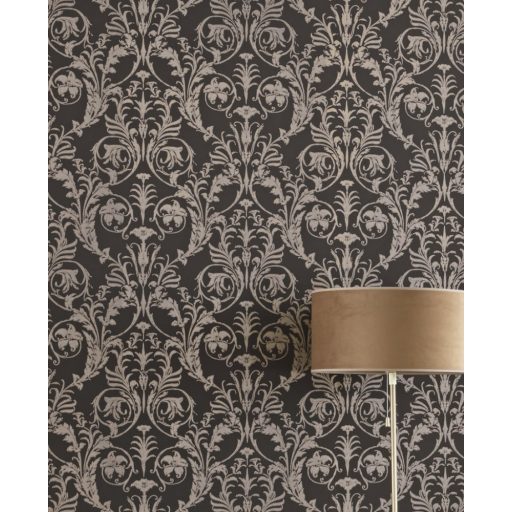 Casadeco Montsegur 86029511 TRIANON Klasszikus botanikai díszítőminta antracit bézsarany arany fémes hatás tapéta