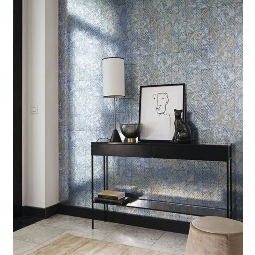 Casadeco Montsegur 86036149 REFLET káprázatos geometriai dekorminta kék szürke ezüst arany tükörfényes felület tapéta