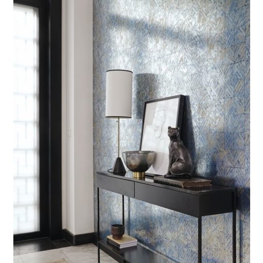 Casadeco Montsegur 86036149 REFLET káprázatos geometriai dekorminta kék szürke ezüst arany tükörfényes felület tapéta