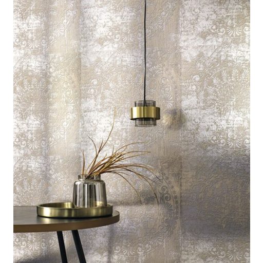 Casadeco Montsegur 86042237 PALAIS Ornamentikus díszítőminta ezüst bézs világosbarna tükörfényes felület tapéta