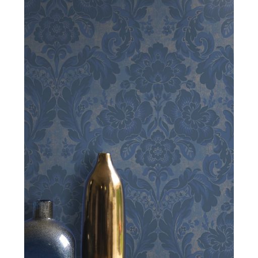 Casadeco Montsegur 86066474 DEMEURE Klasszikus botanikus díszítőminta tintakék arany matt-fényes feleletek tapéta