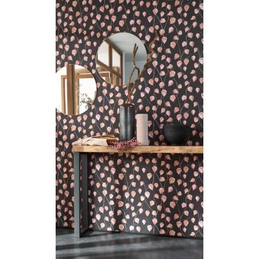 Physalis vagy japán lámpás csodaszép mintája antracit arany alkonyi narancs tapéta