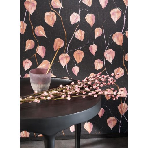 Physalis vagy japán lámpás csodaszép mintája antracit arany alkonyi narancs tapéta