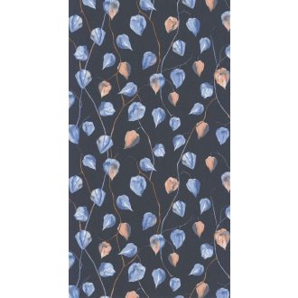   Physalis vagy japán lámpás csodaszép mintája antracit arany indigókék aranysárga  tapéta