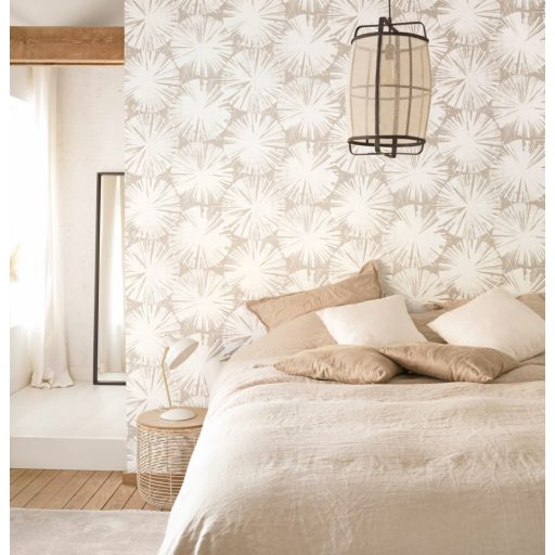 Grafikus stilizált tavirózsa virágok krém/krémfehér bézs tapéta