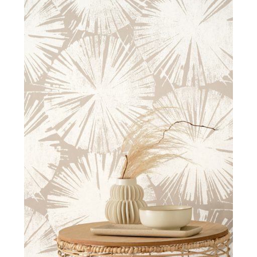 Grafikus stilizált tavirózsa virágok krém/krémfehér bézs tapéta