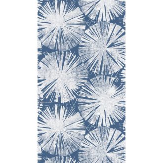   Grafikus stilizált tavirózsa virágok törtfehér indigókék tapéta