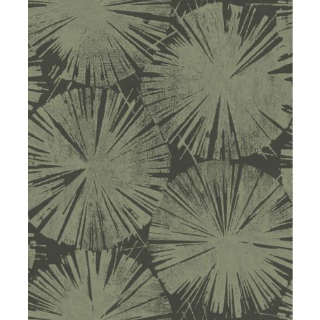 Grafikus stilizált tavirózsa virágok antracit khakizöld tapéta