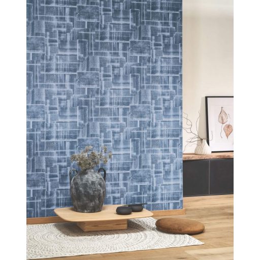 Autentikus kézműves Patchwork minta indigókék törtfehér tapéta