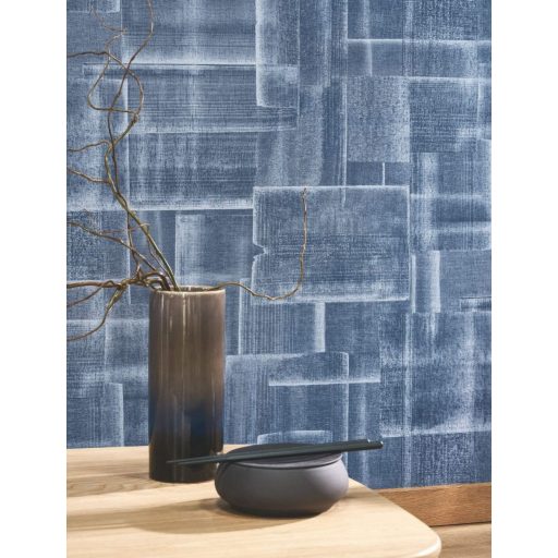 Autentikus kézműves Patchwork minta indigókék törtfehér tapéta