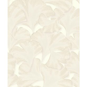   Hulló Gingko Biloba levelek 3D dombornyomás hófehér bézs/szürkésbézs bézsarany tapéta