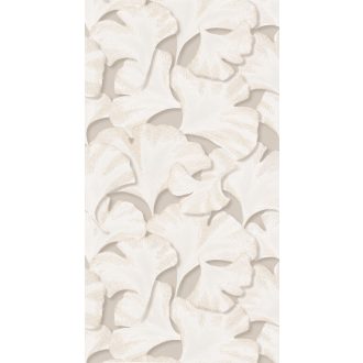   Hulló Gingko Biloba levelek 3D dombornyomás szürkésbézs gyöngyház arany tapéta