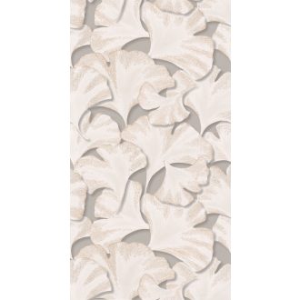   Hulló Gingko Biloba levelek 3D dombornyomás szürke szürkésbarna gyöngyház arany tapéta