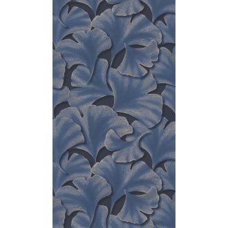   Hulló Gingko Biloba levelek 3D dombornyomás sötétkék indigókék arany tapéta