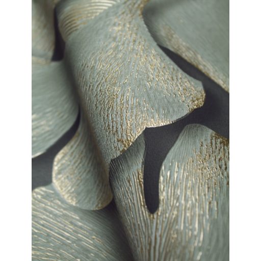 Hulló Gingko Biloba levelek 3D dombornyomás sötét szürkészöld khakizöld arany tapéta