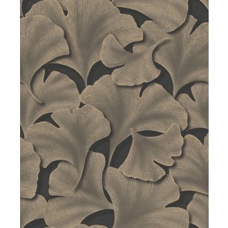   Hulló Gingko Biloba levelek 3D dombornyomás szénfekete szürke arany tapéta