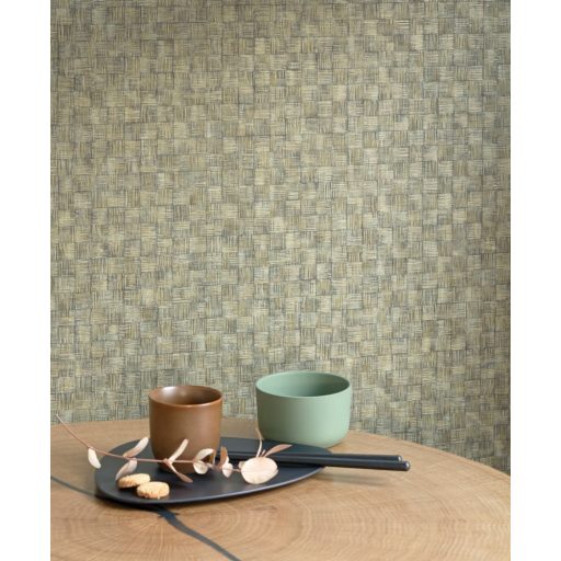 Dekoratív mozaik mintha kézi szövési növényi rostokból állna kenderzöld arany tapéta