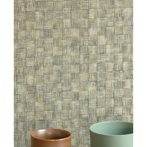Dekoratív mozaik mintha kézi szövési növényi rostokból állna kenderzöld arany tapéta