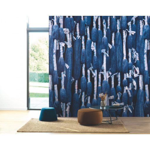 Kézműves orsók modern megjelenítése indigókék fehér falpanel