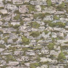   Rasch Bricks & Wood II 463208 Natur Mohával benőtt palatégla kövek szürke bézs zöld tapéta