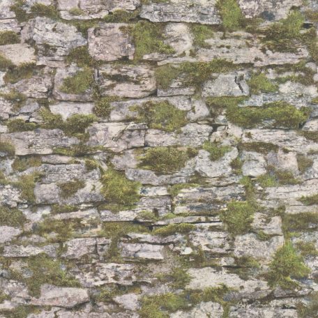 Rasch Bricks & Wood II 463208 Natur Mohával benőtt palatégla kövek szürke bézs zöld tapéta