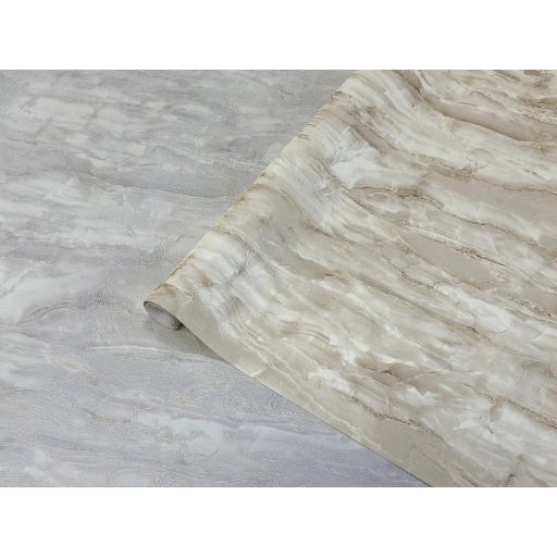 Kővé meredt vízesés vagy fagyott esővíz lebegő mintája törtfehér halvány bézs/szürkésbézs és ezüst tónus fémes hatás tapéta