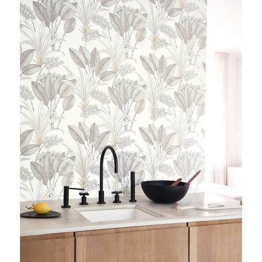 Tüneményes karcsú pálmalevelek fehér antracit tapéta
