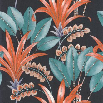   Tüneményes karcsú pálmalevelek éjkék narancs petrol lila tapéta