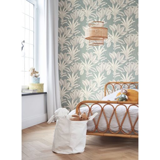 Tüneményes karcsú pálmalevelek halvány menta fehér szürke antracit tapéta