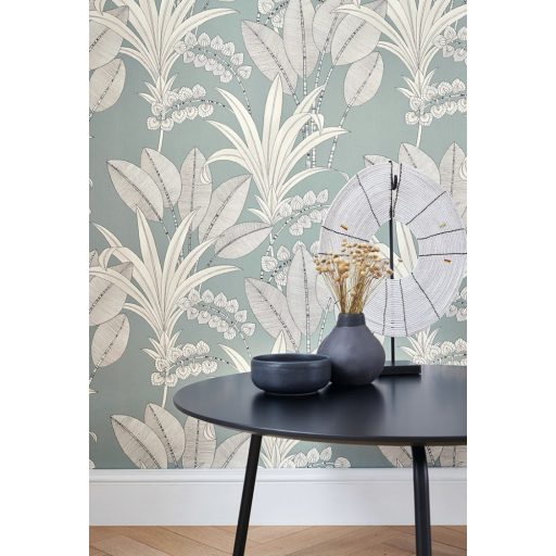 Tüneményes karcsú pálmalevelek halvány menta fehér szürke antracit tapéta